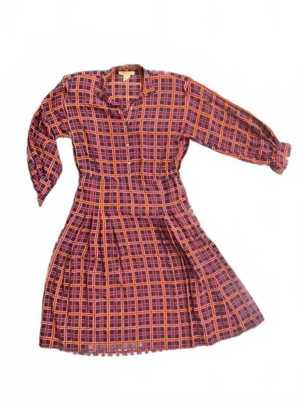 Vintage Jack Mulqueen Plaid Shirt Dress 100% Silk